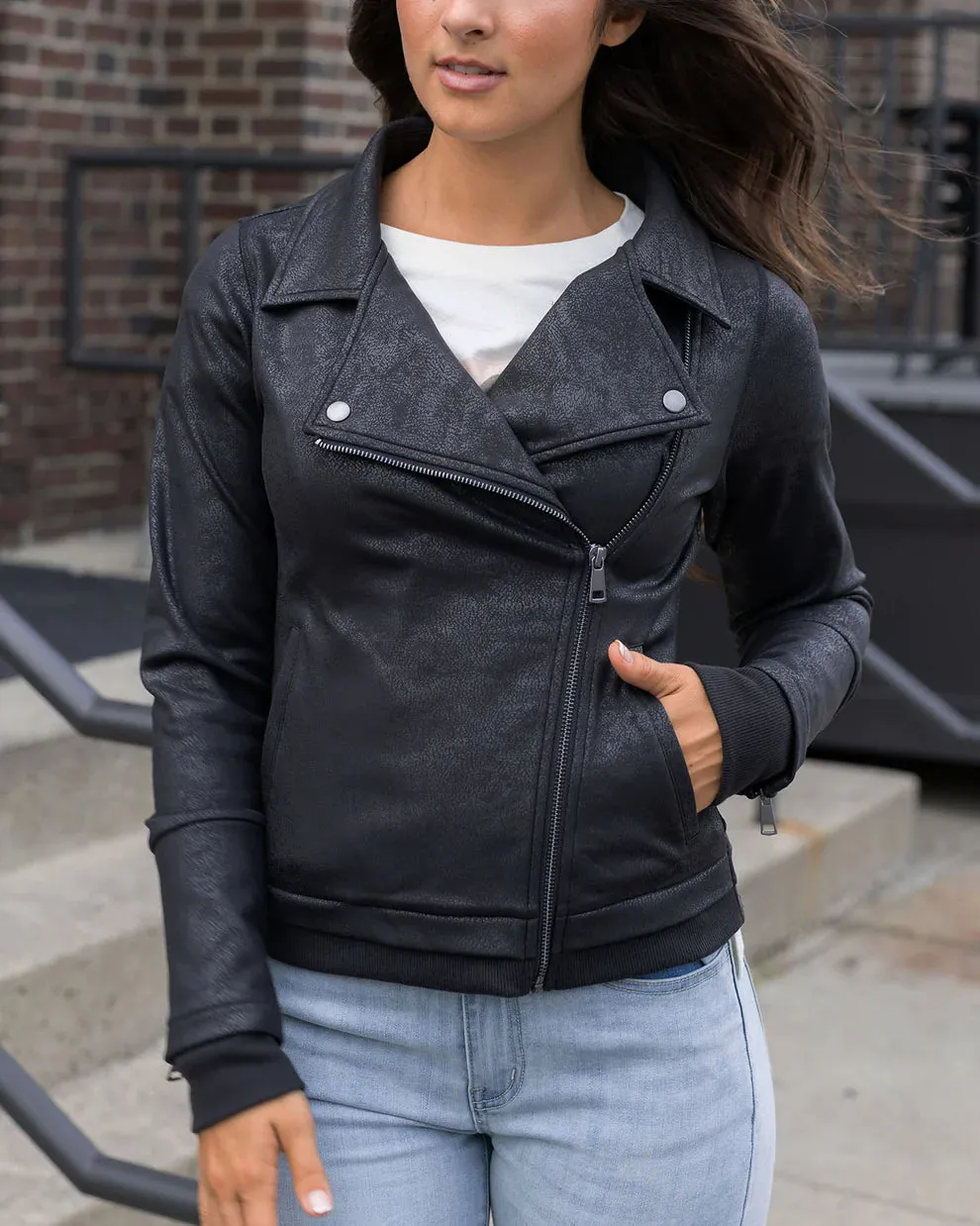 Grace & Lace Move Free Leather Like Moto Jacket - Black