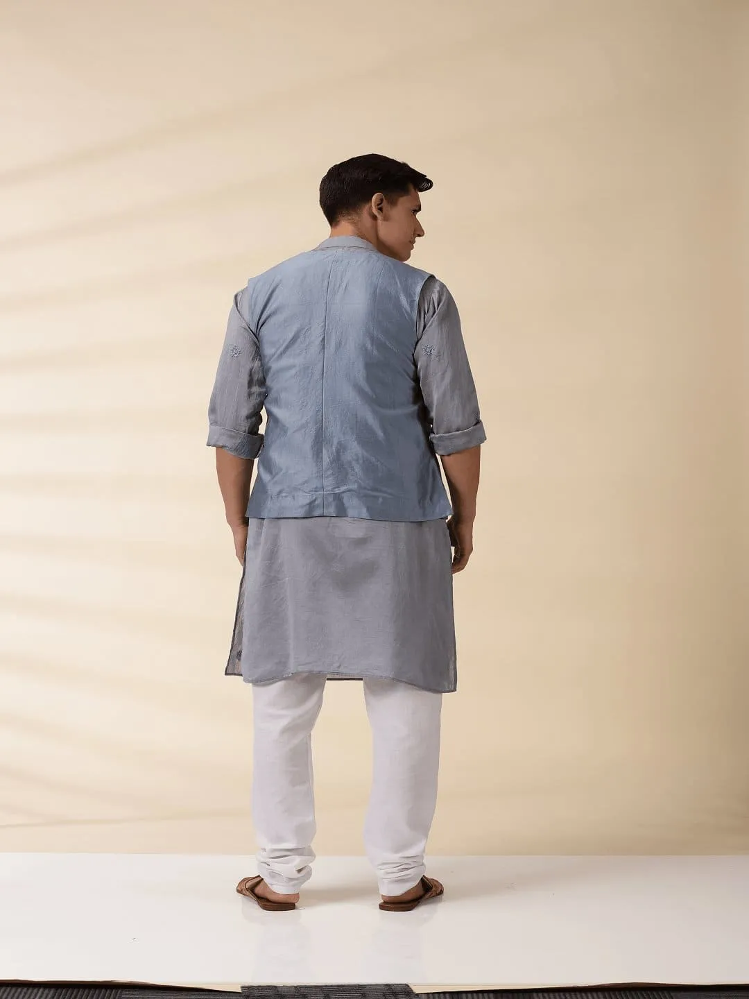 Grey Chanderi Men Achkan Nehru Jacket