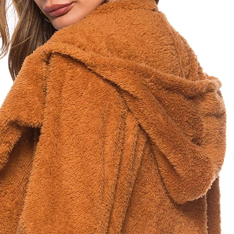Hooded Lapel Teddy Coat