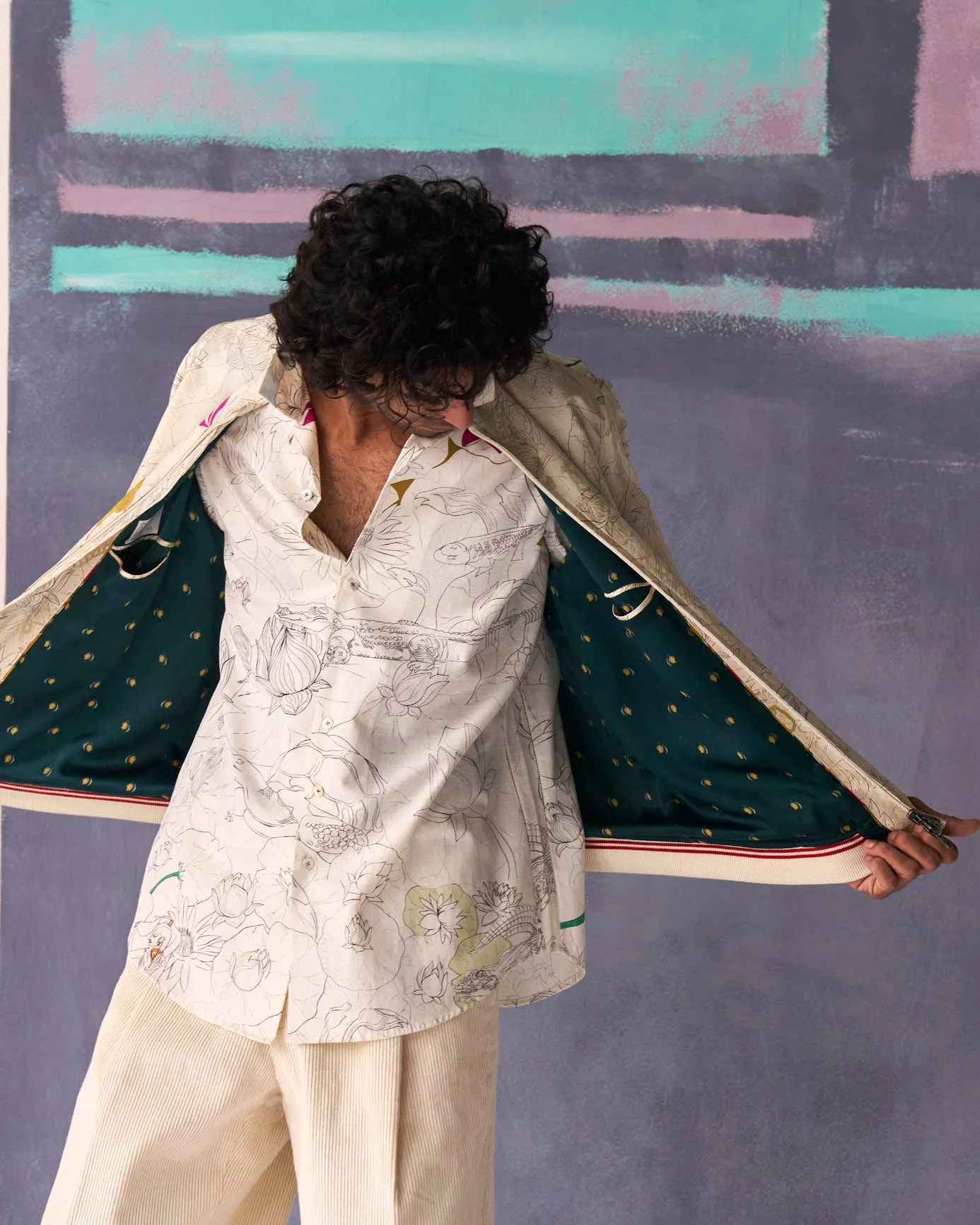 Janbaaz Bomber Jacket Silk Damask White
