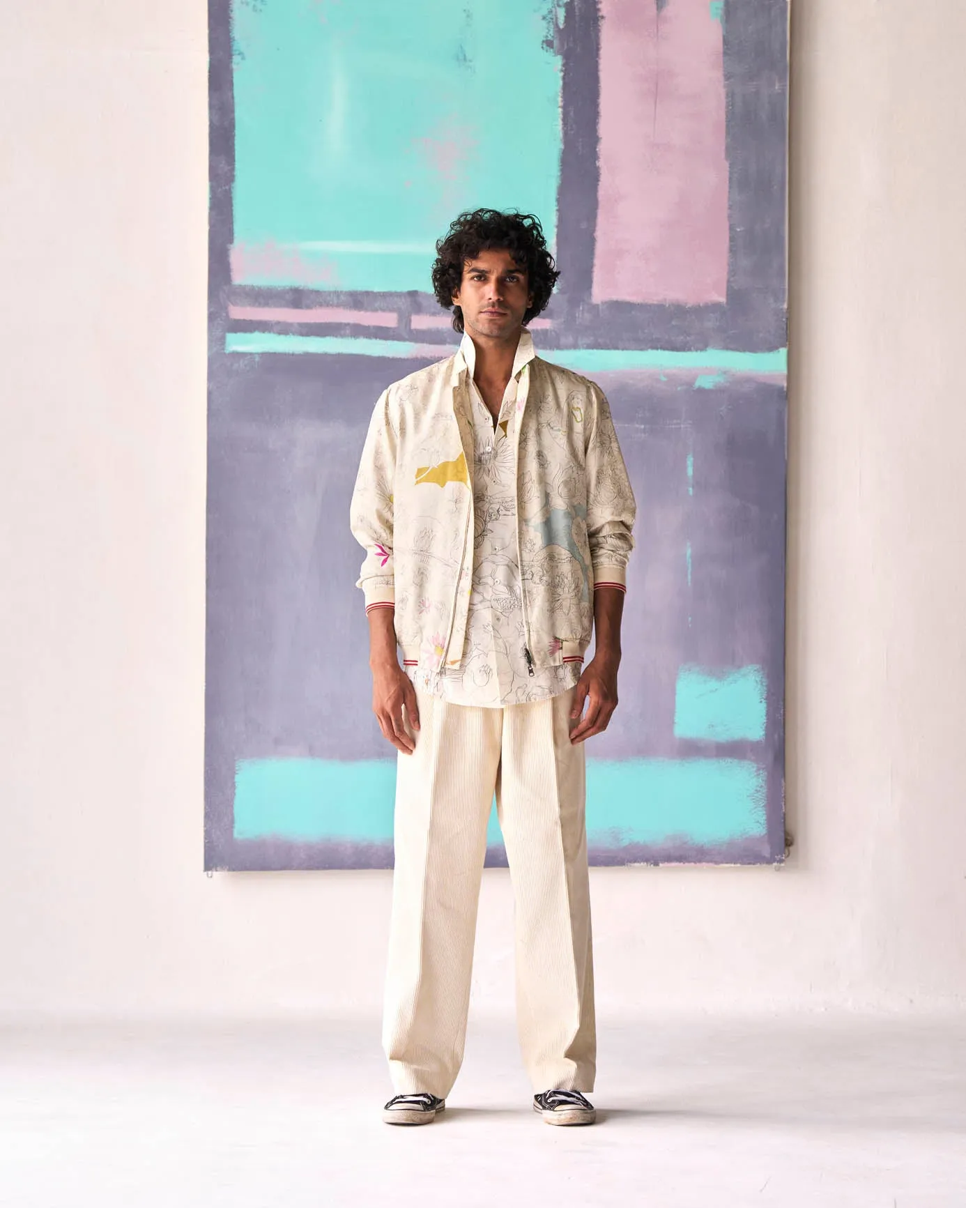 Janbaaz Bomber Jacket Silk Damask White