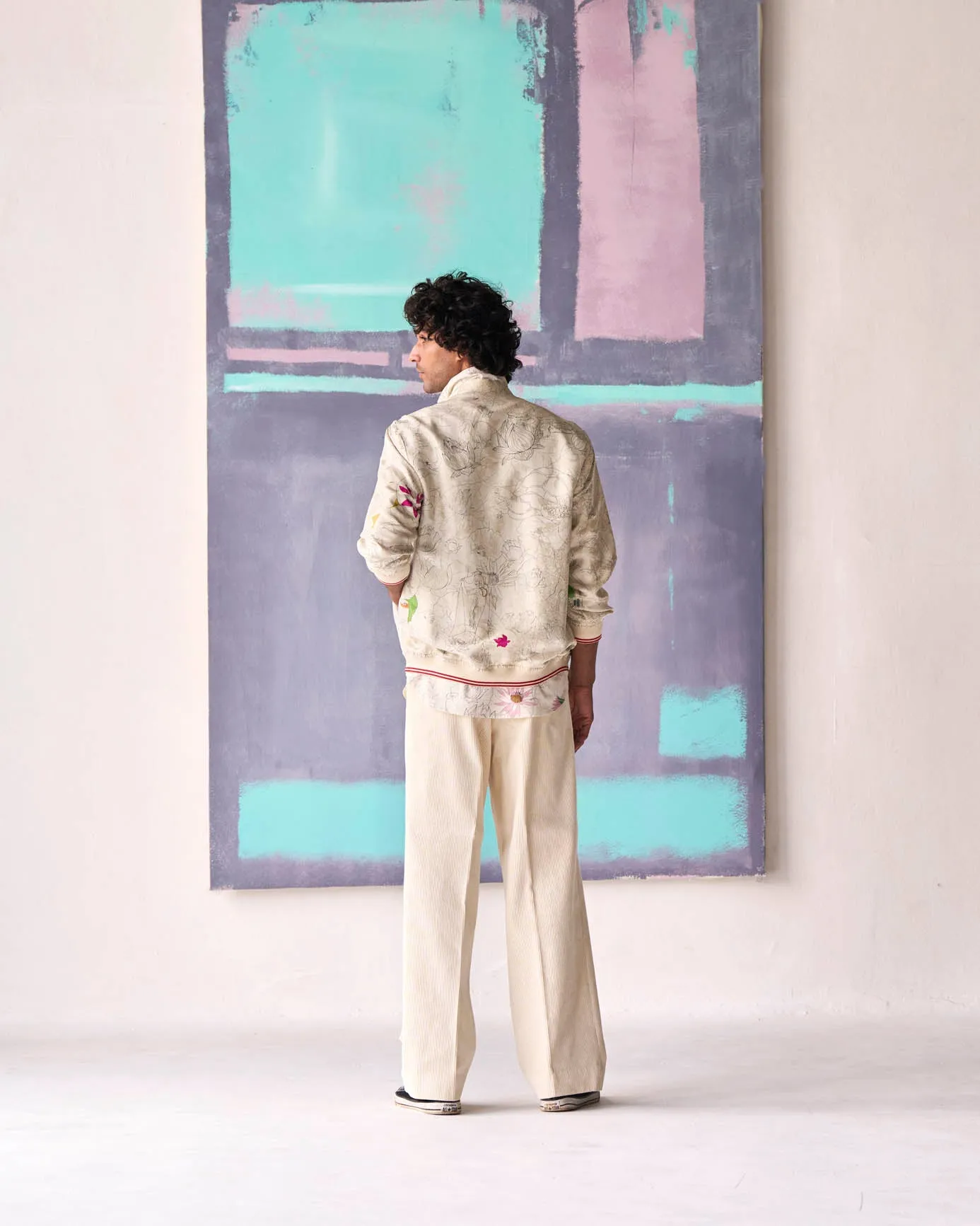 Janbaaz Bomber Jacket Silk Damask White