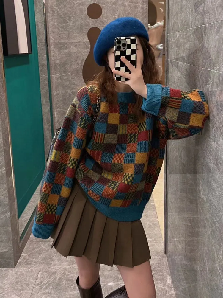Joskaa frat boy outfits Early Autumn French Style Retro Fried Street Small Lazy Sweater Two-Piece Suit Women's Autumn and Winter Western Style Pleated Short Skirt