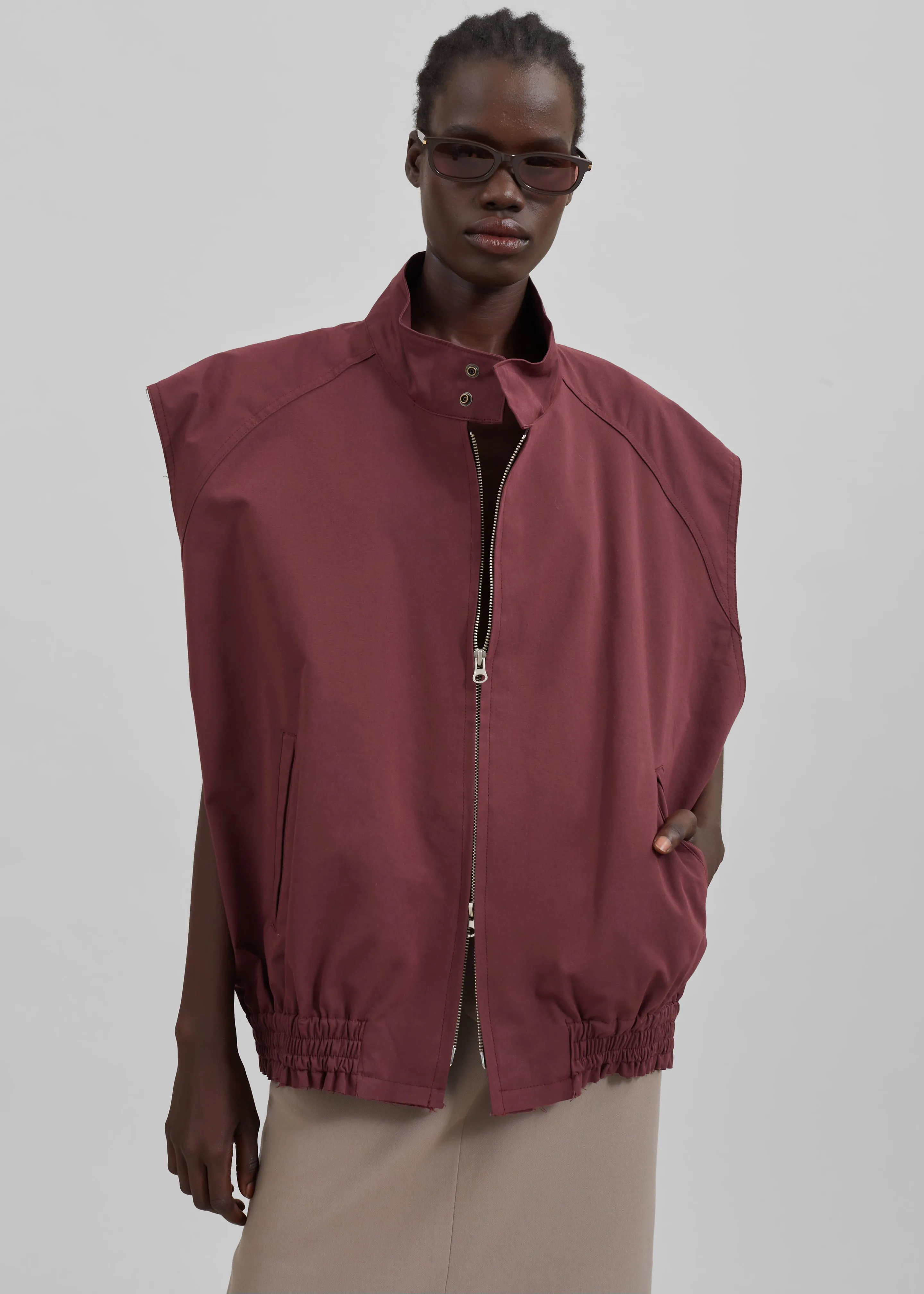 Lance Sleeveless Bomber Jacket - Burgundy