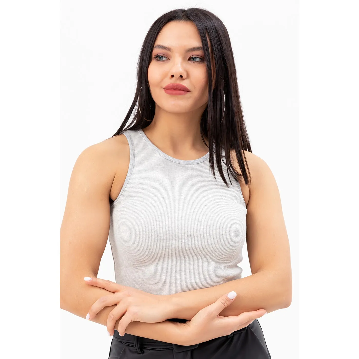 Light Grey Corded Crop Singlet