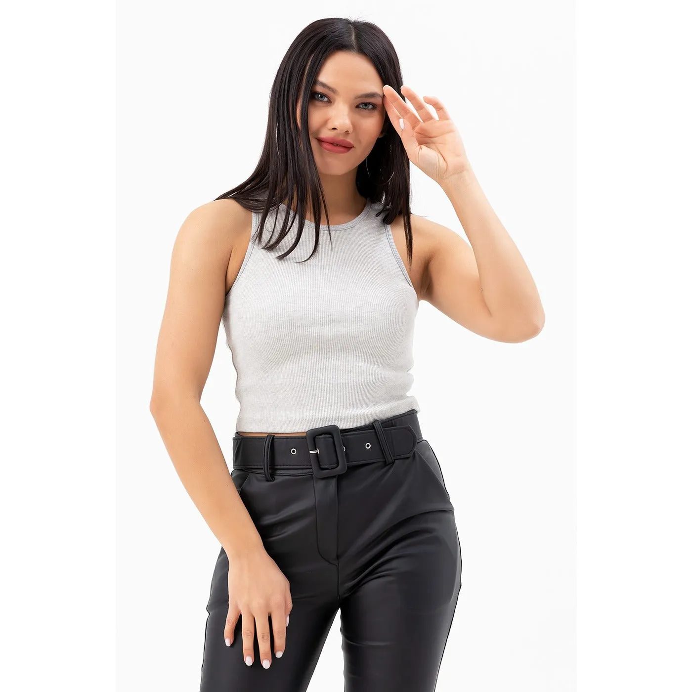Light Grey Corded Crop Singlet