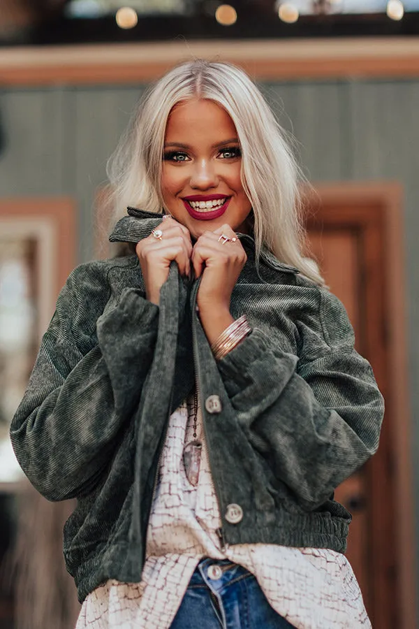 Looking Ahead Corduroy Jacket In Army Green
