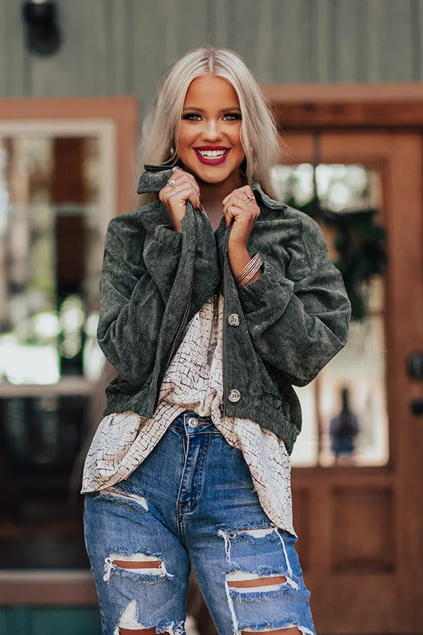 Looking Ahead Corduroy Jacket In Army Green