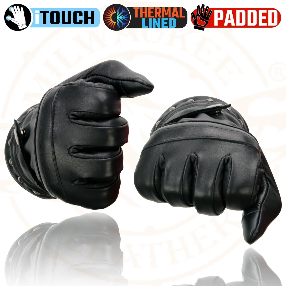 Milwaukee Leather MG7755 Women's Black Leather ’I - Touchscreen Compatible’ Thermal Lined Motorcycle Gloves W/ Gel Palm