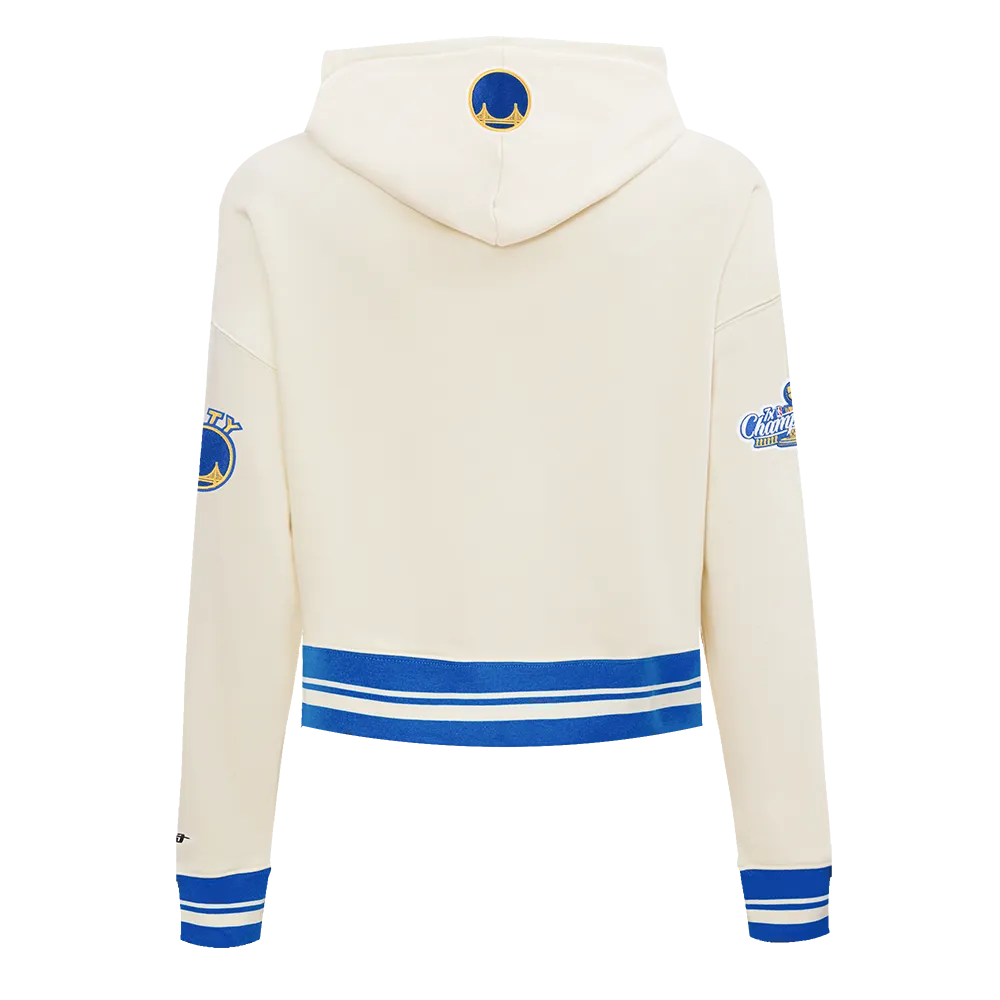 NBA GOLDEN STATE WARRIORS RETRO CLASSIC WOMEN'S CROPPED PO HOODIE (EGGSHELL/ ROYAL BLUE)