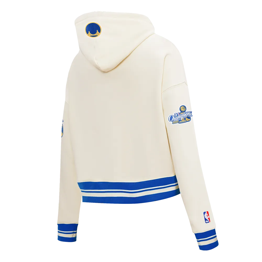NBA GOLDEN STATE WARRIORS RETRO CLASSIC WOMEN'S CROPPED PO HOODIE (EGGSHELL/ ROYAL BLUE)