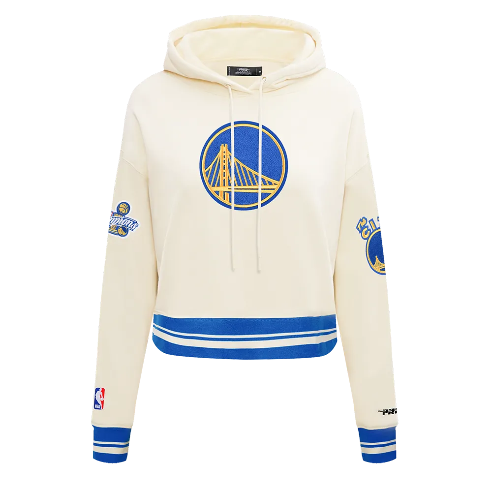 NBA GOLDEN STATE WARRIORS RETRO CLASSIC WOMEN'S CROPPED PO HOODIE (EGGSHELL/ ROYAL BLUE)