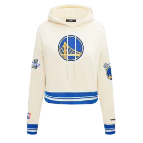 NBA GOLDEN STATE WARRIORS RETRO CLASSIC WOMEN'S CROPPED PO HOODIE (EGGSHELL/ ROYAL BLUE)