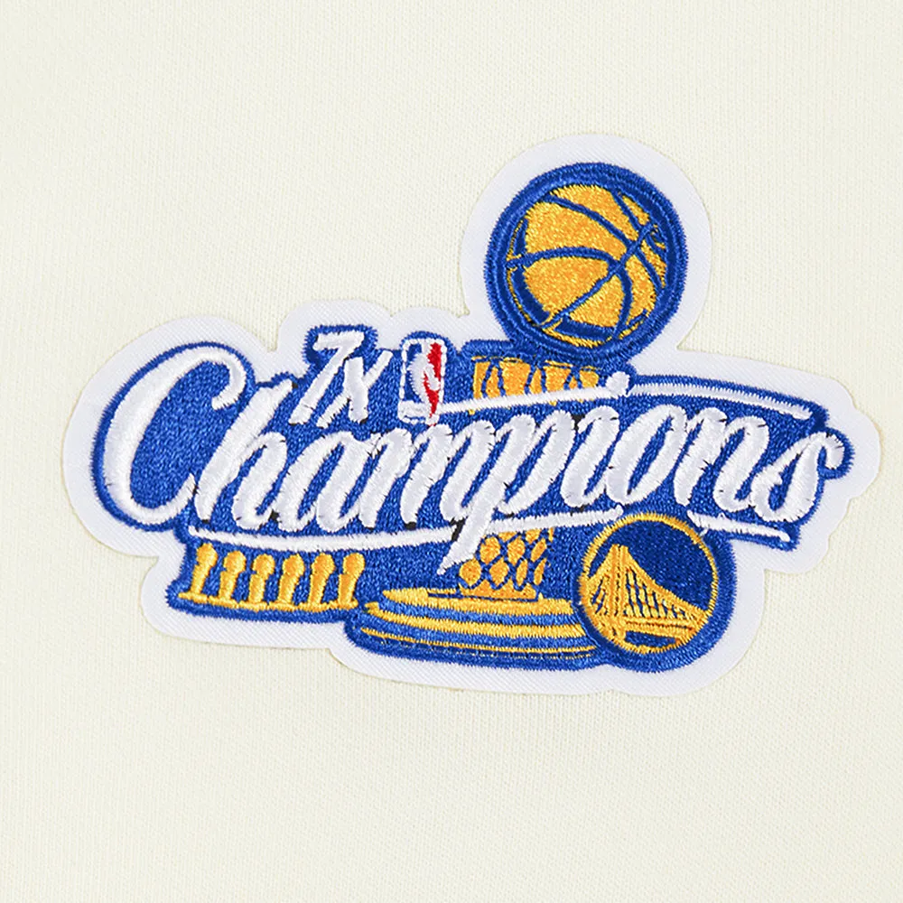 NBA GOLDEN STATE WARRIORS RETRO CLASSIC WOMEN'S CROPPED PO HOODIE (EGGSHELL/ ROYAL BLUE)