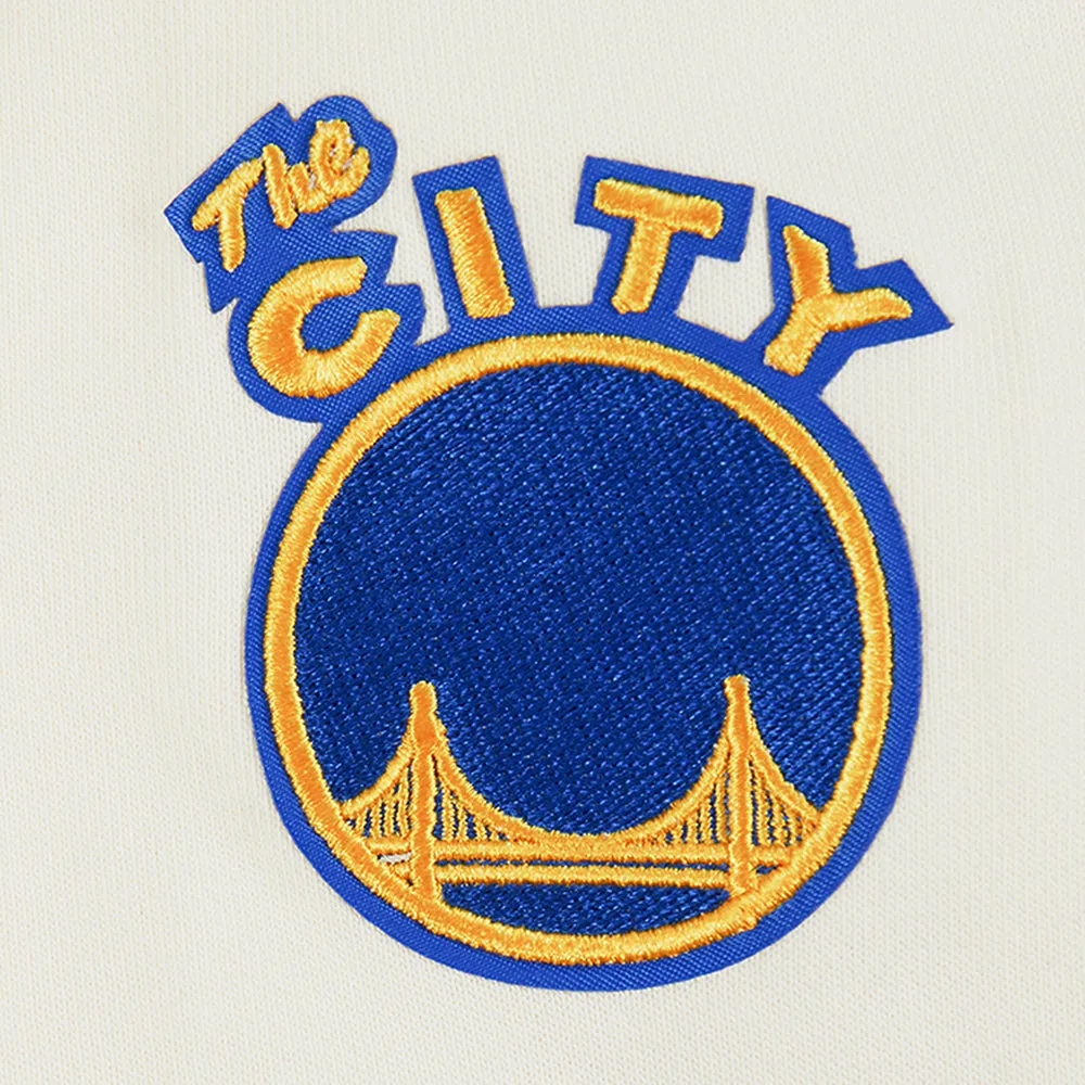 NBA GOLDEN STATE WARRIORS RETRO CLASSIC WOMEN'S CROPPED PO HOODIE (EGGSHELL/ ROYAL BLUE)