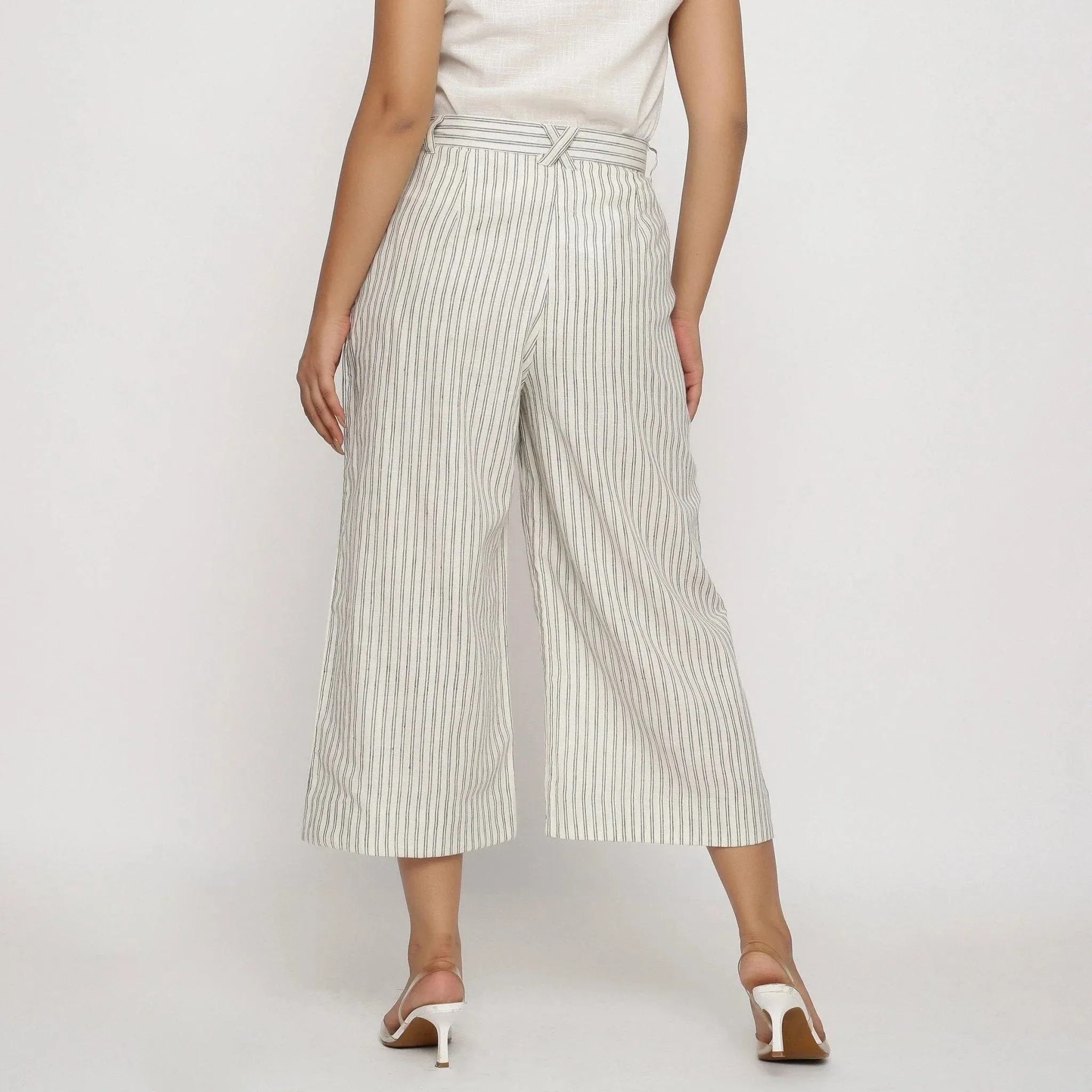 Off-White Striped Cotton Muslin Wide Legged Culottes
