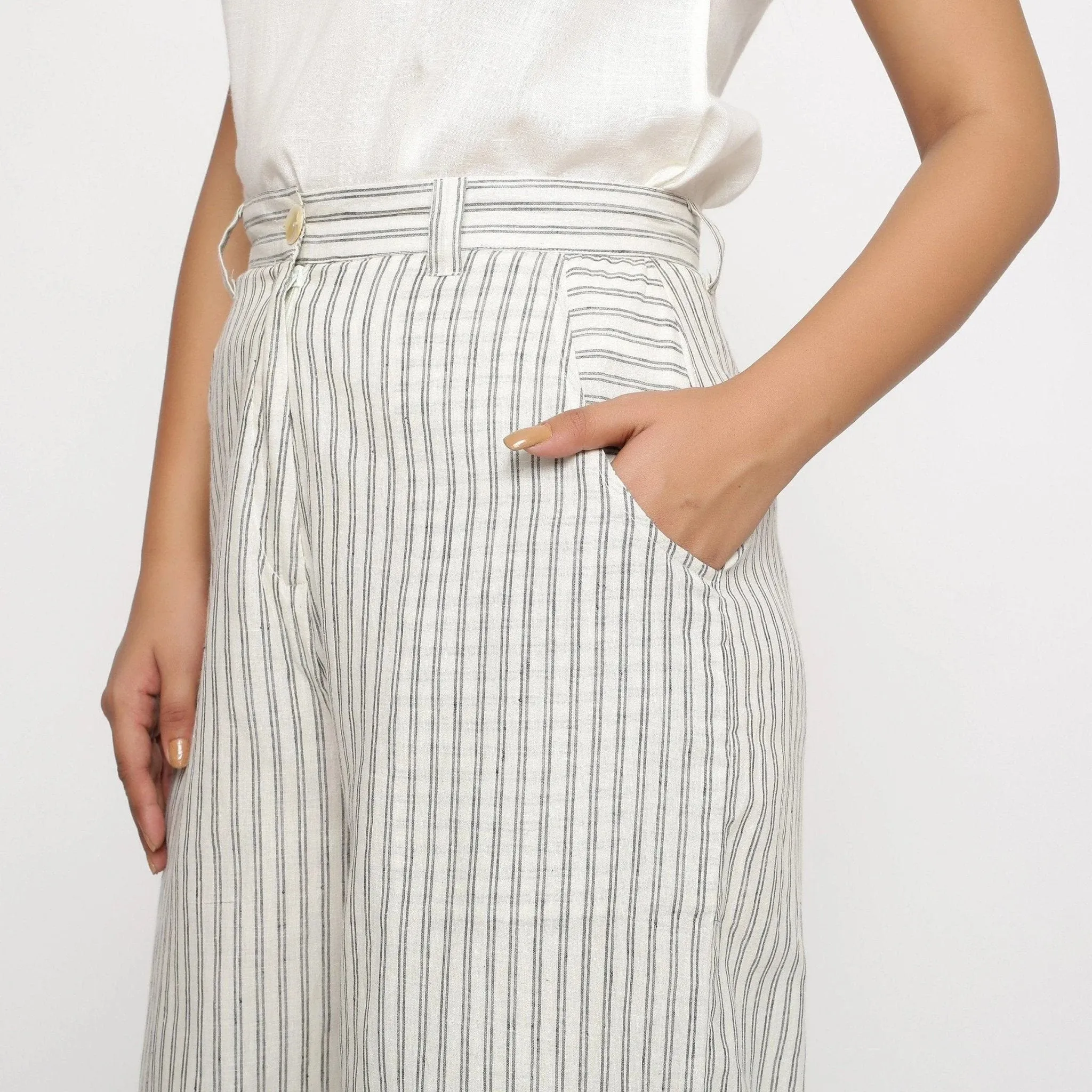 Off-White Striped Cotton Muslin Wide Legged Culottes