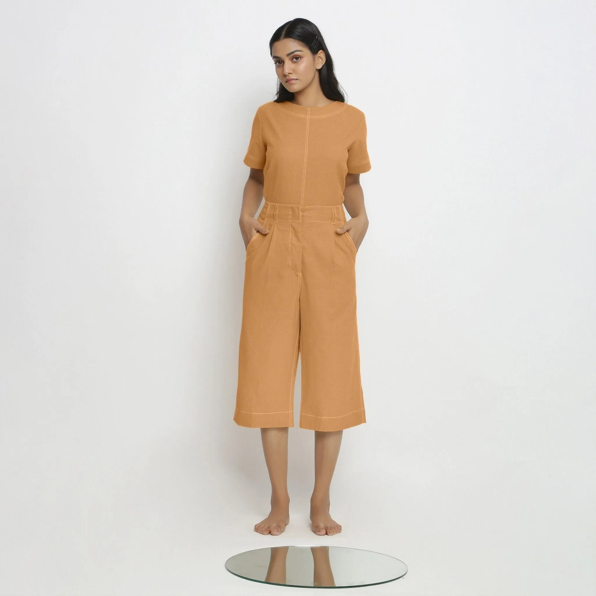 Orange Handspun Cotton Mid-Rise Culottes