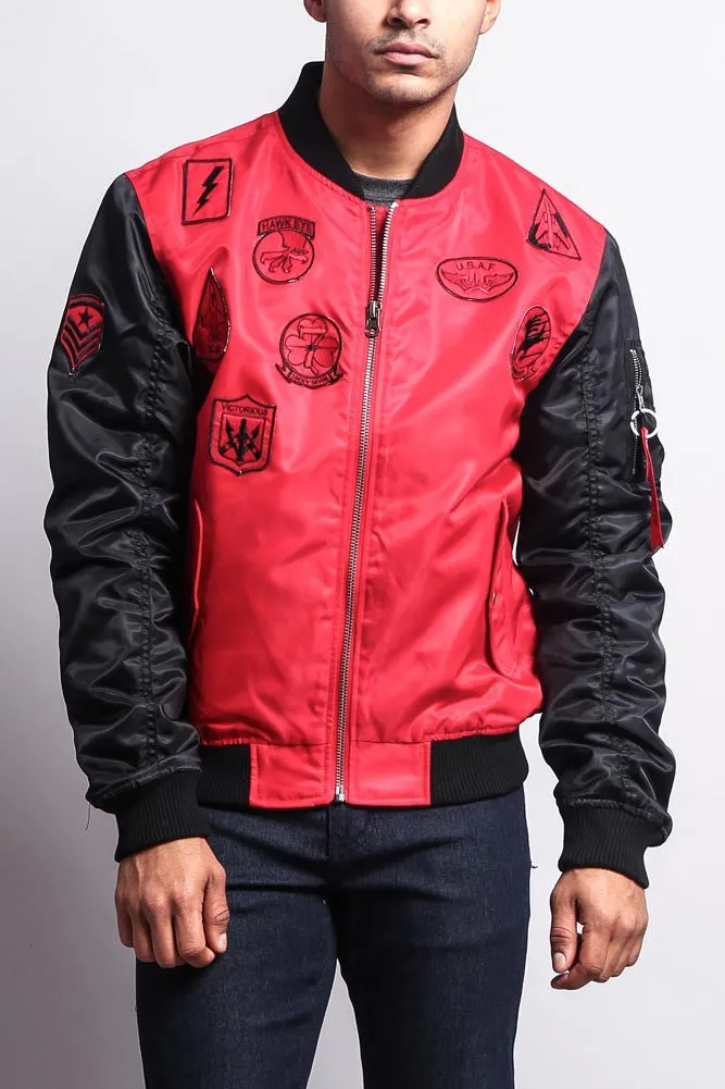 Patched Contrast Bomber Jacket