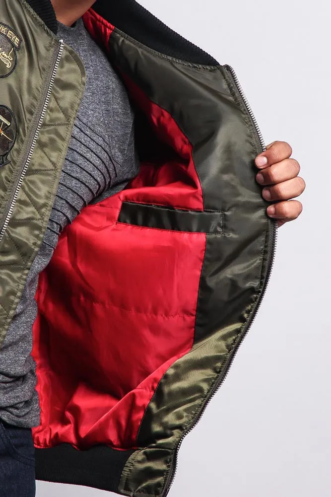 Patched Contrast Bomber Jacket