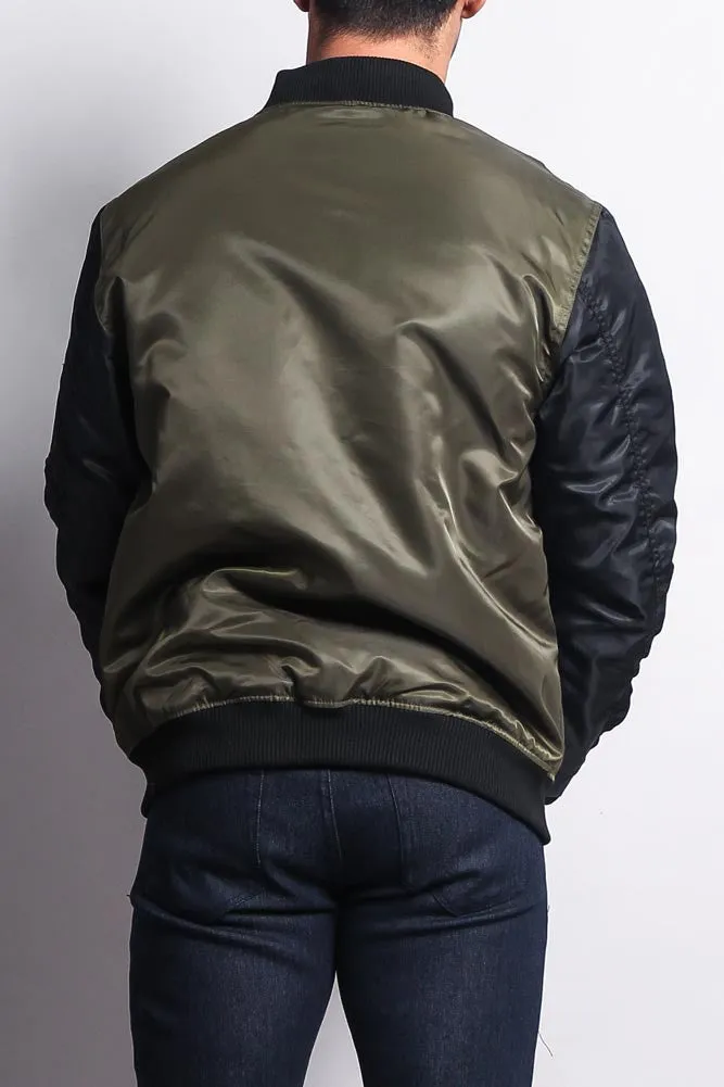 Patched Contrast Bomber Jacket