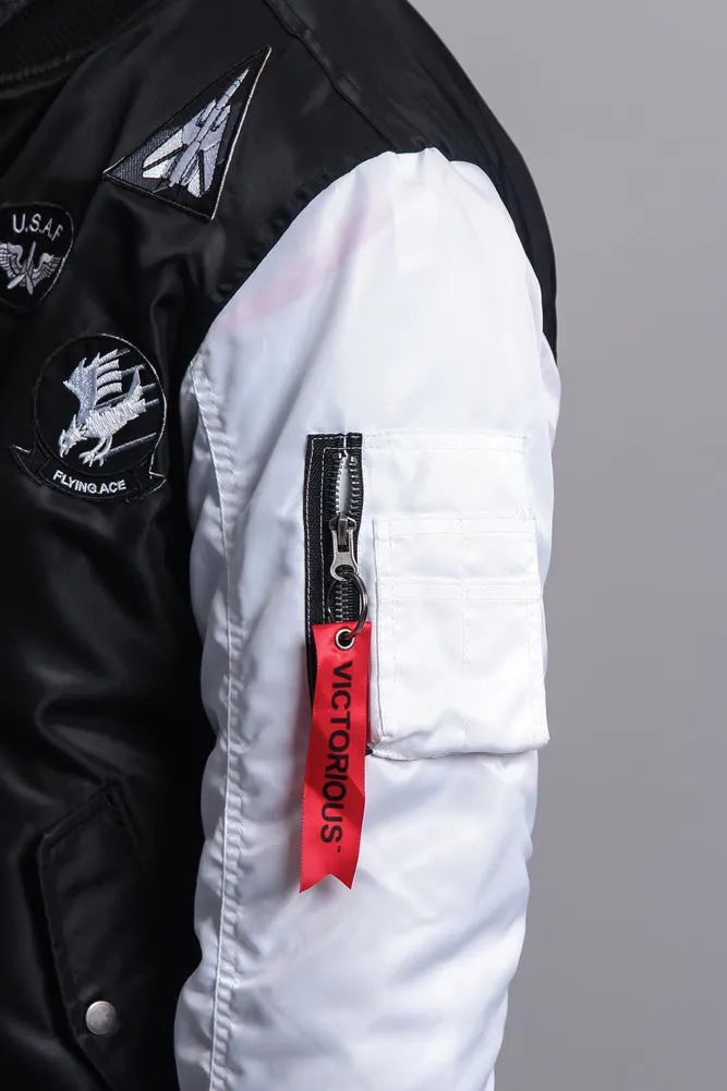Patched Contrast Bomber Jacket