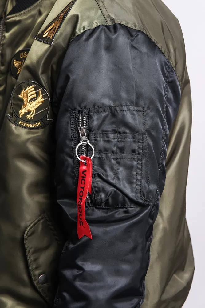Patched Contrast Bomber Jacket