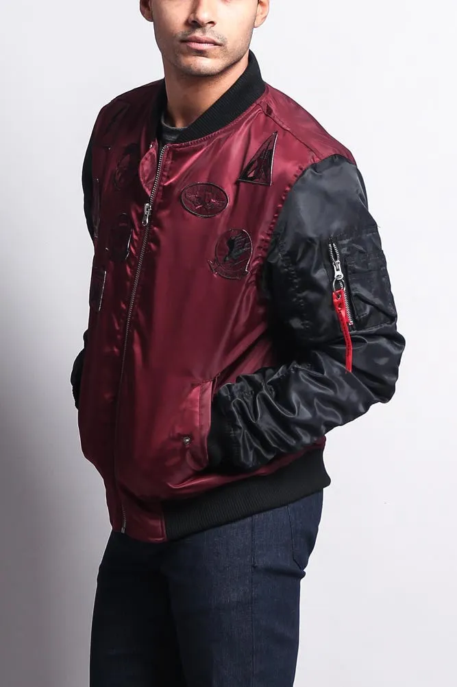Patched Contrast Bomber Jacket