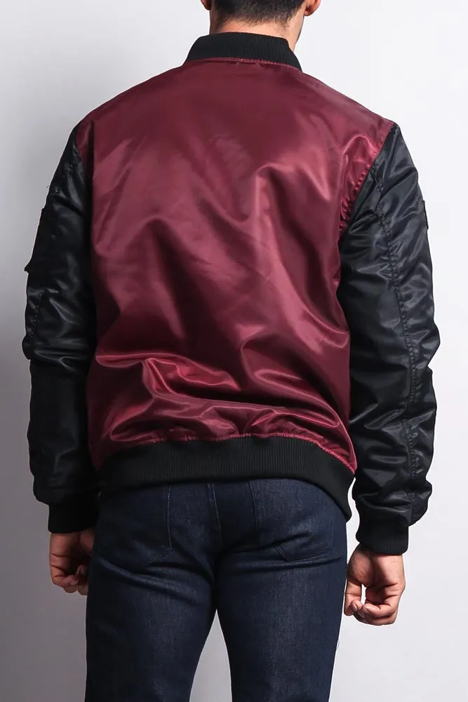 Patched Contrast Bomber Jacket