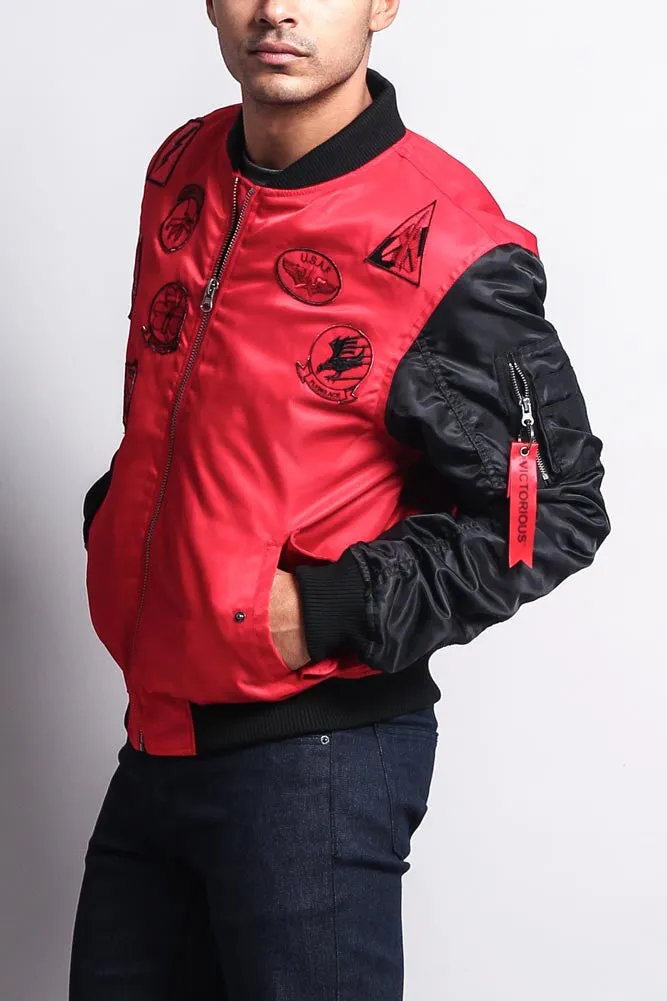 Patched Contrast Bomber Jacket