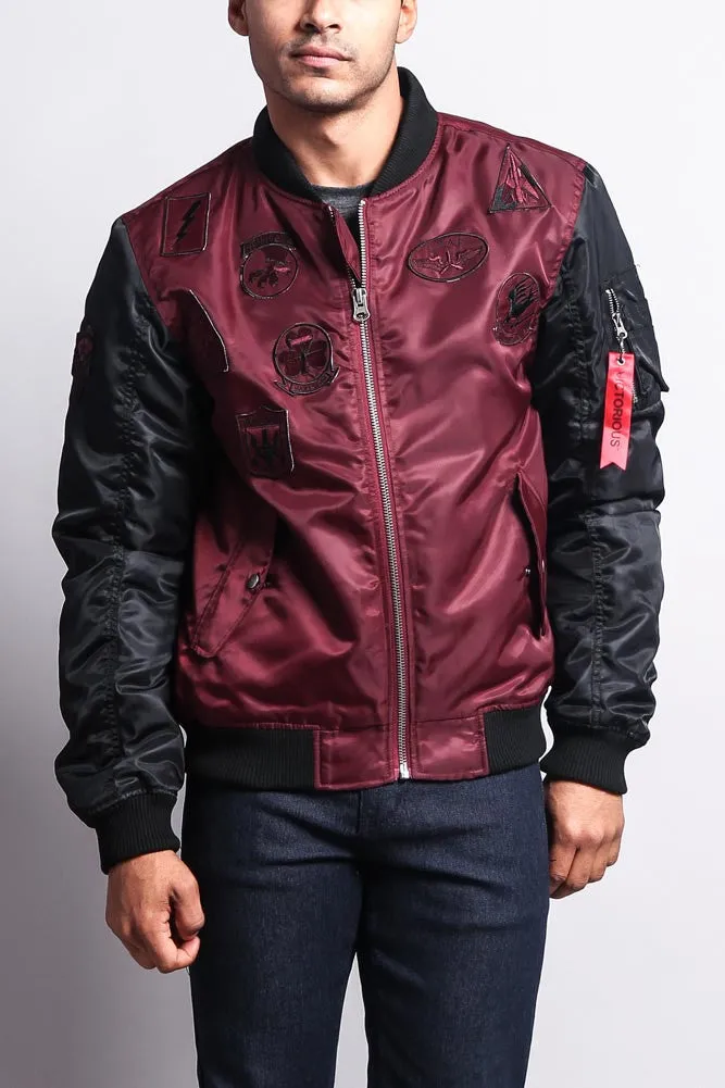 Patched Contrast Bomber Jacket