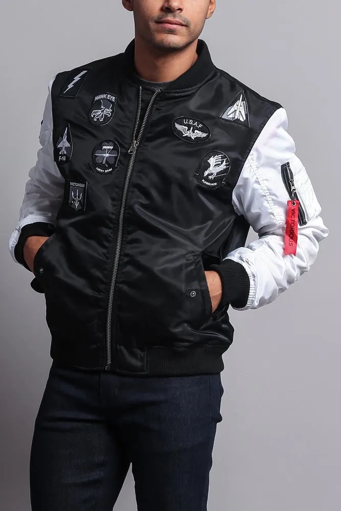 Patched Contrast Bomber Jacket