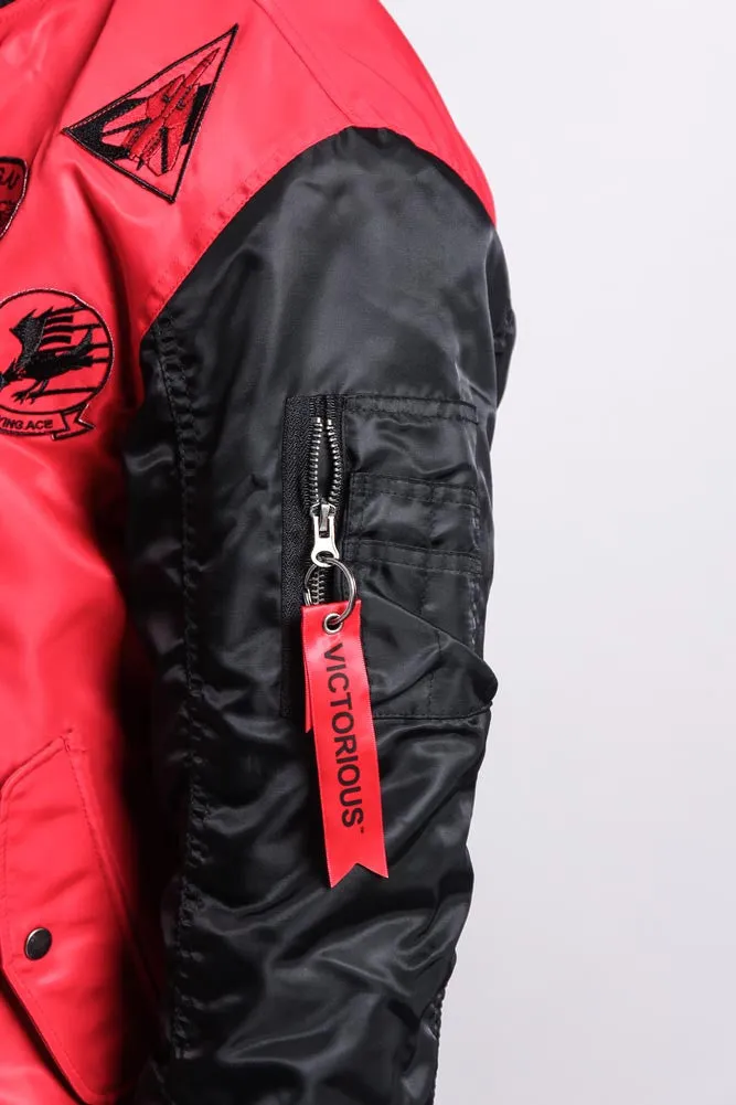 Patched Contrast Bomber Jacket