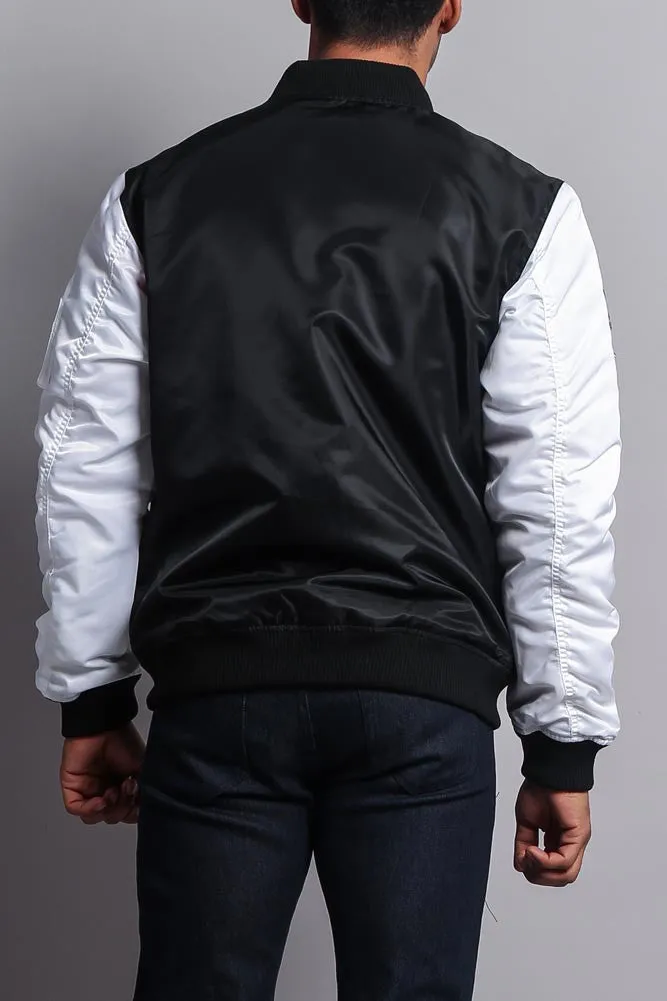 Patched Contrast Bomber Jacket