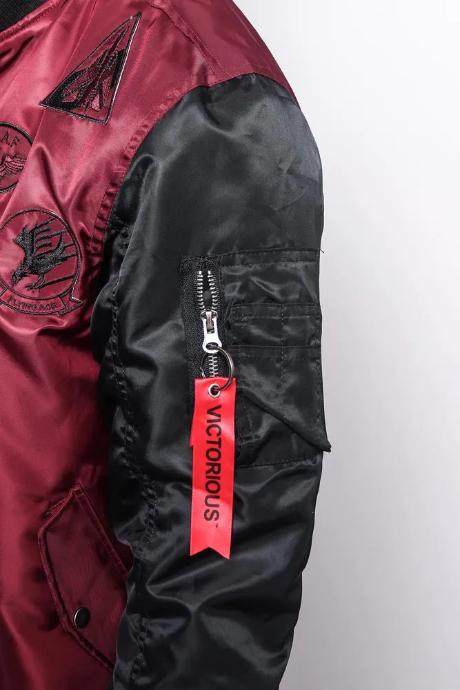 Patched Contrast Bomber Jacket