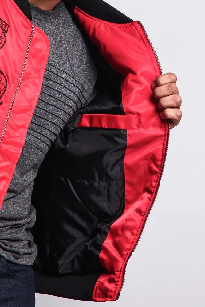 Patched Contrast Bomber Jacket