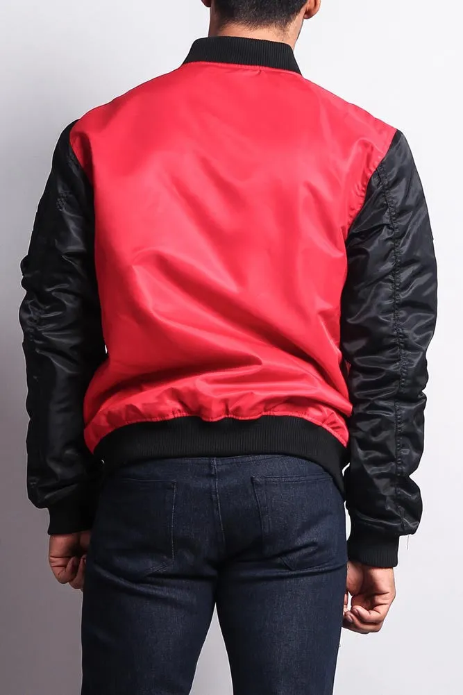 Patched Contrast Bomber Jacket