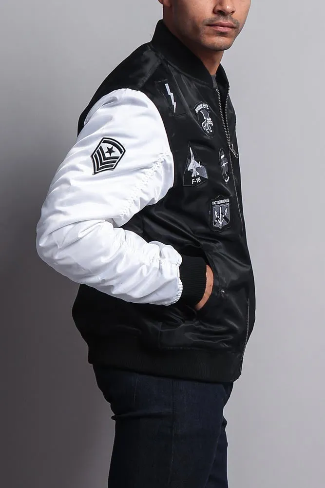 Patched Contrast Bomber Jacket