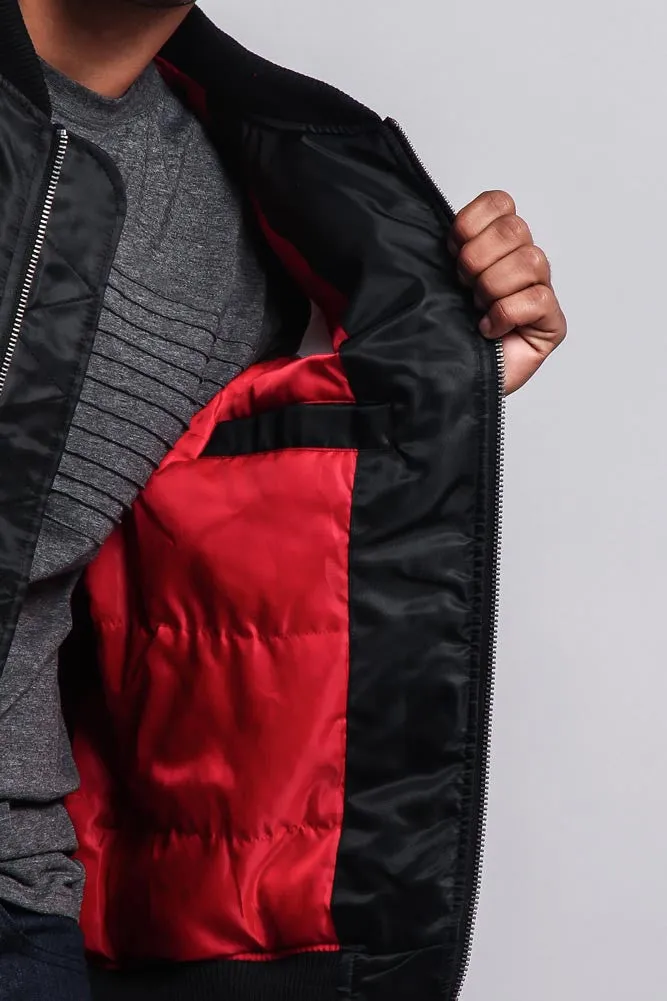 Patched Contrast Bomber Jacket
