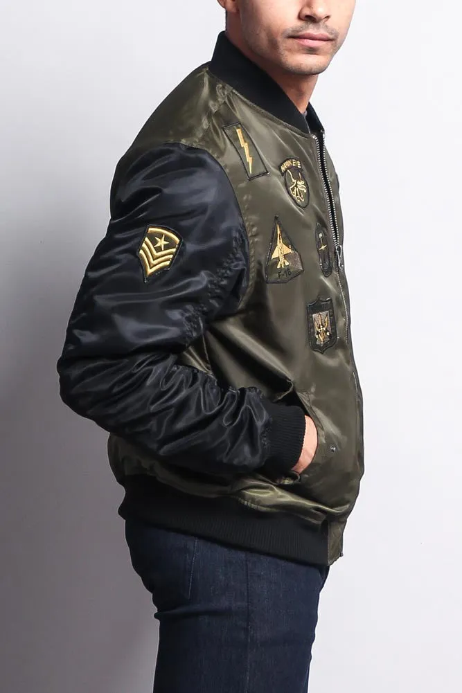 Patched Contrast Bomber Jacket