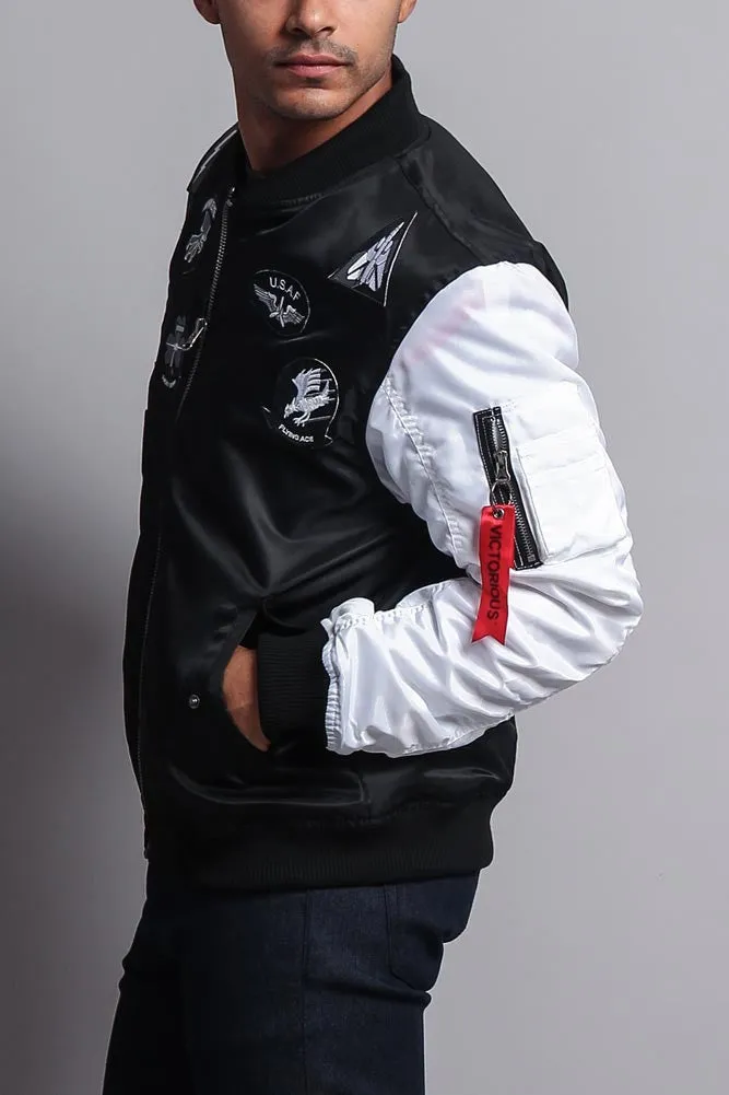 Patched Contrast Bomber Jacket