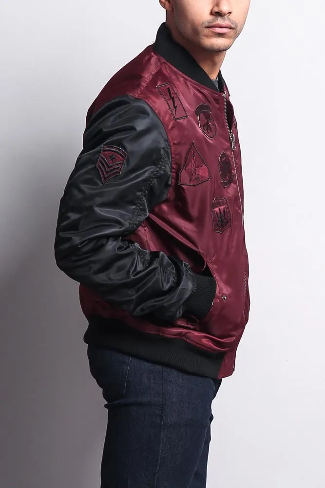 Patched Contrast Bomber Jacket