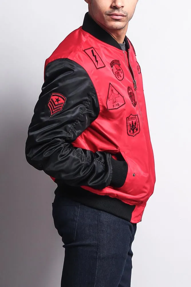 Patched Contrast Bomber Jacket