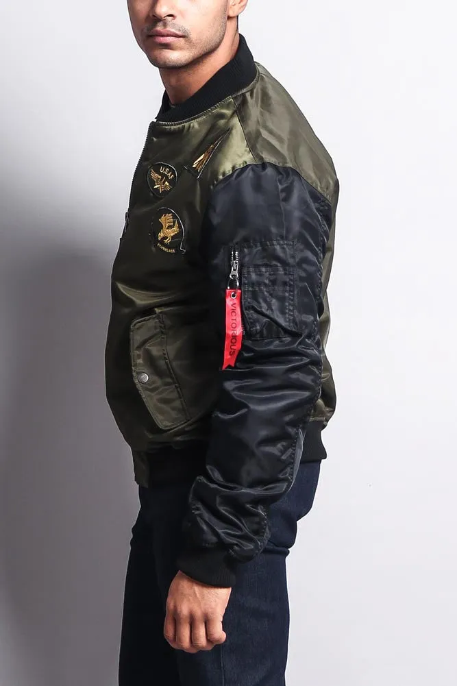Patched Contrast Bomber Jacket