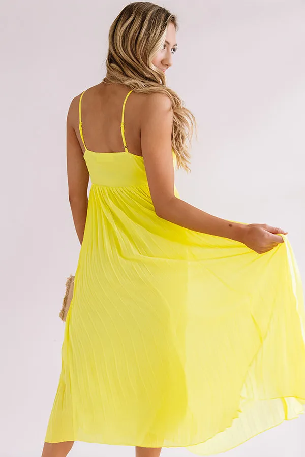 Photo Finish Pleated Midi In Neon Yellow