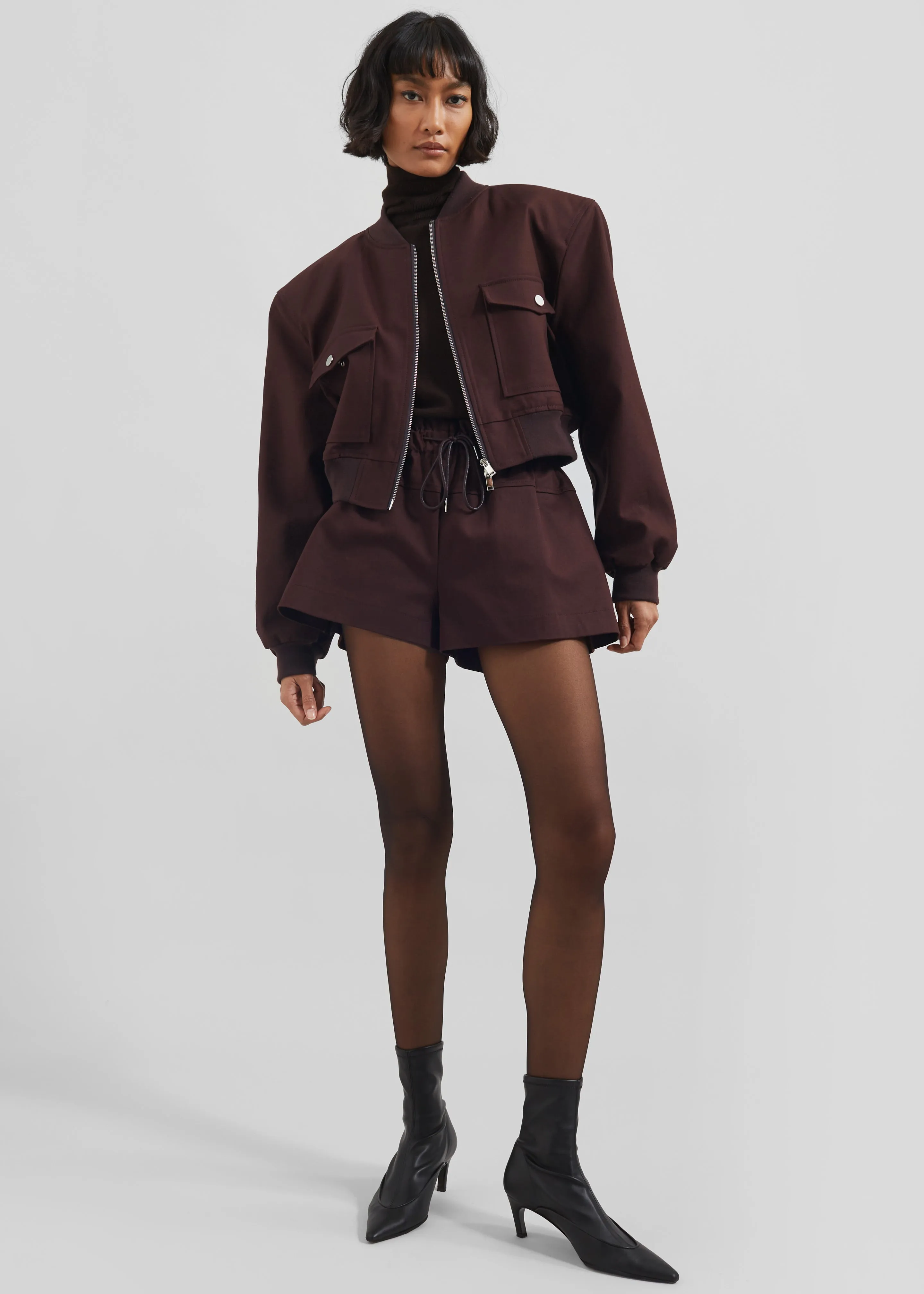 Pomona Crop Bomber Jacket - Burgundy