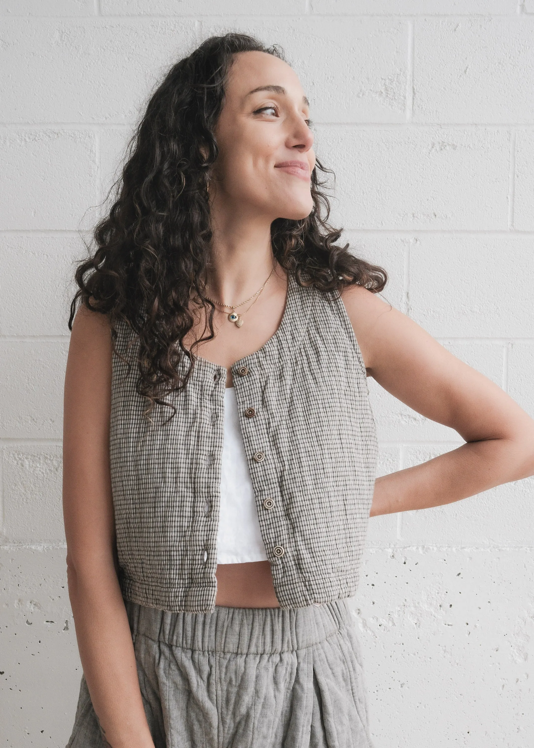 Quilted Ahilya Vest - Handwoven Cotton - Gingham