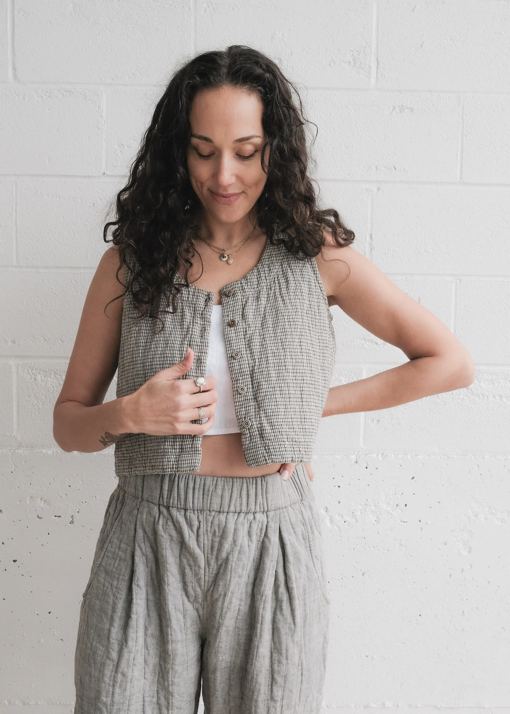 Quilted Ahilya Vest - Handwoven Cotton - Gingham