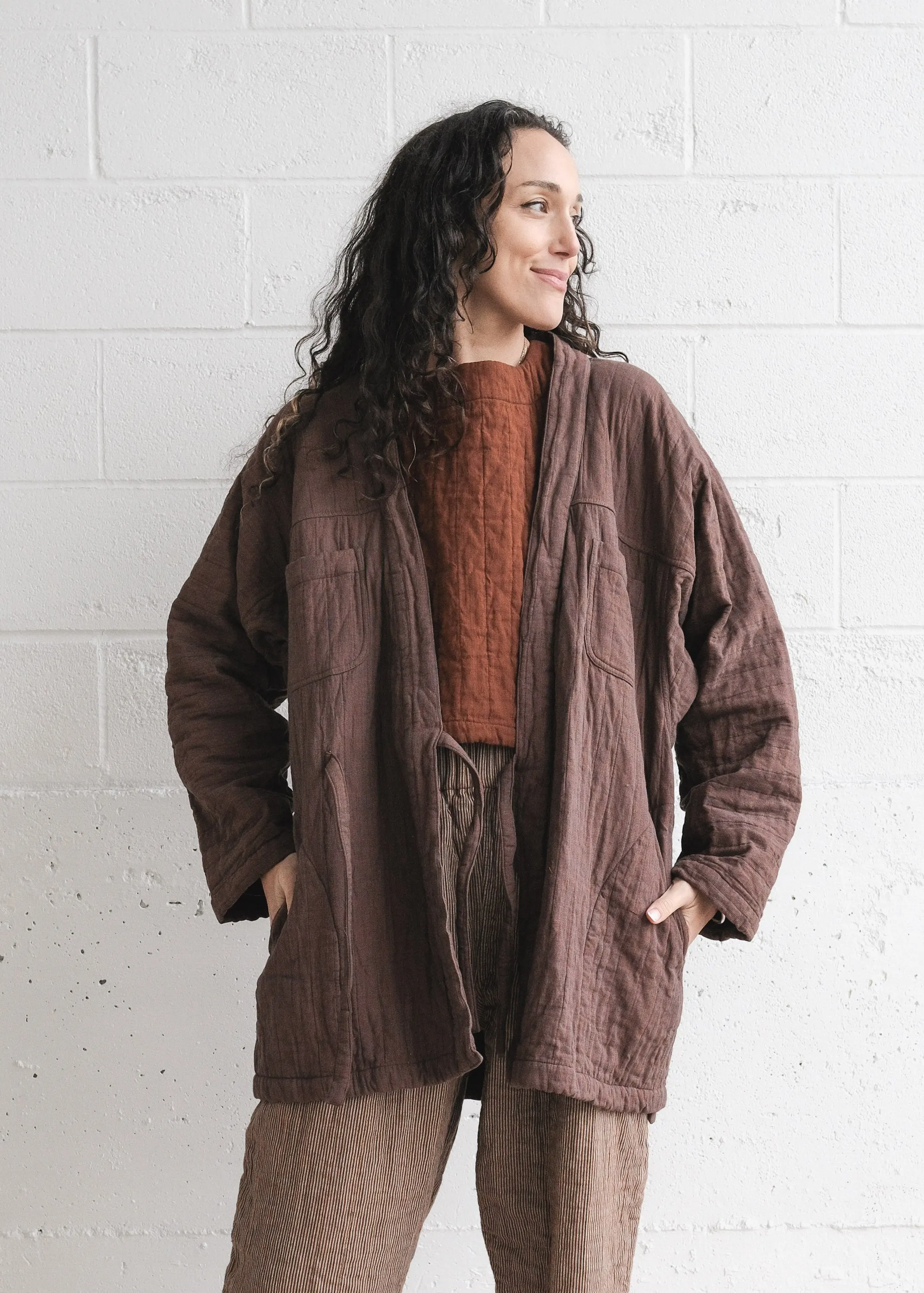 Quilted Akash Coat - Handwoven Cotton - Rosewood