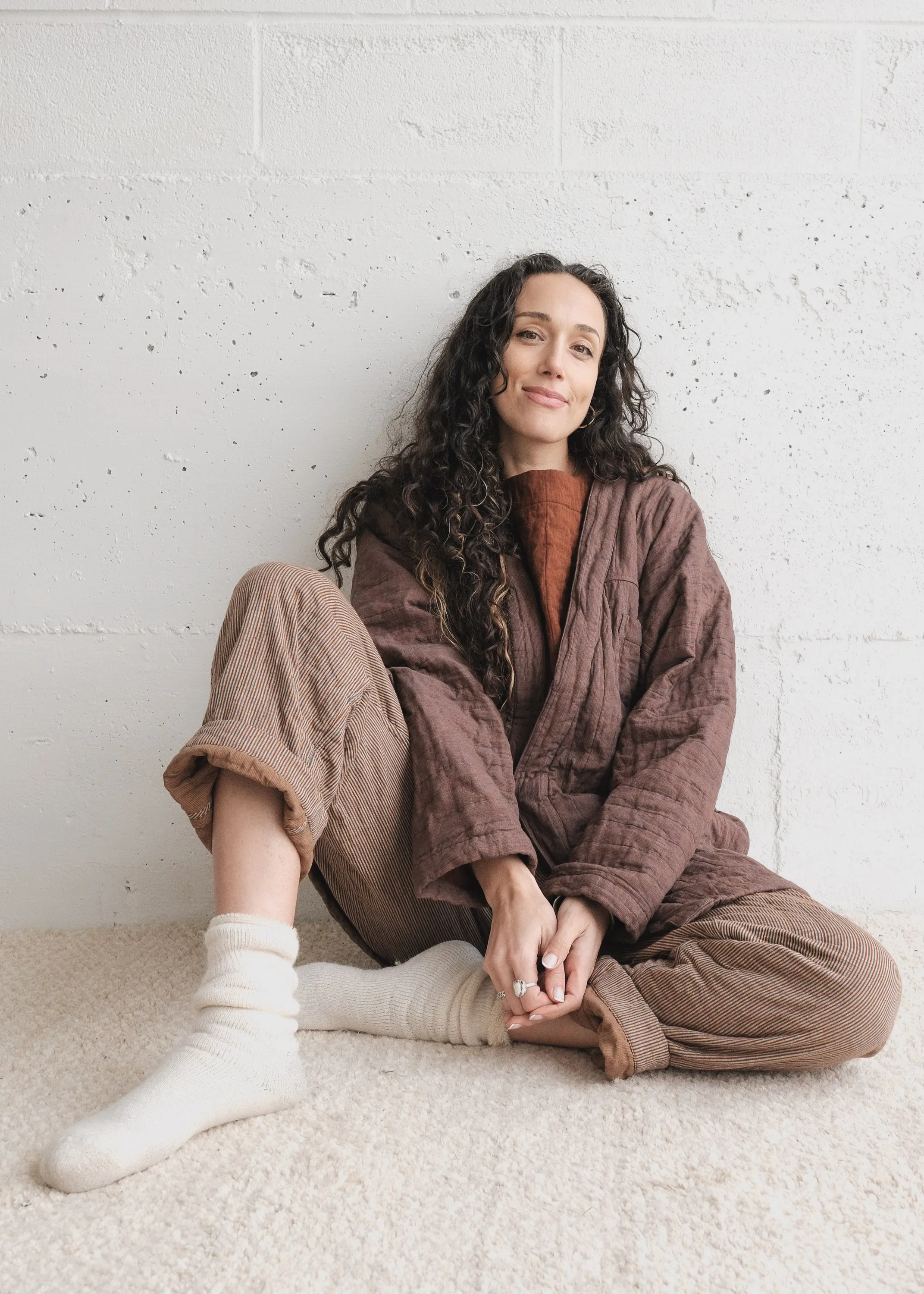 Quilted Akash Coat - Handwoven Cotton - Rosewood